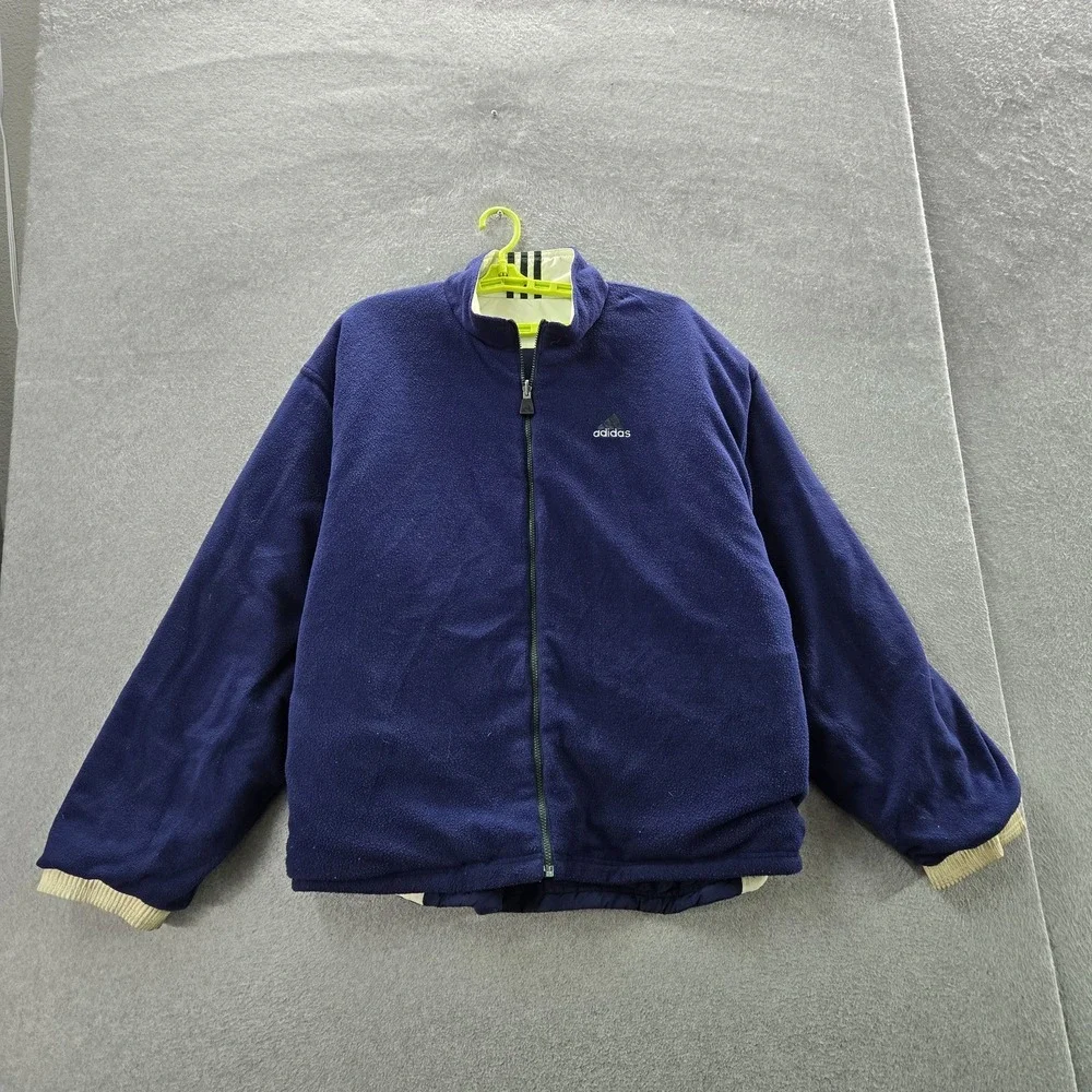 VINTAGE Adidas Men Jacket XL Blue Reversible Colorblock Zipper Parka READ